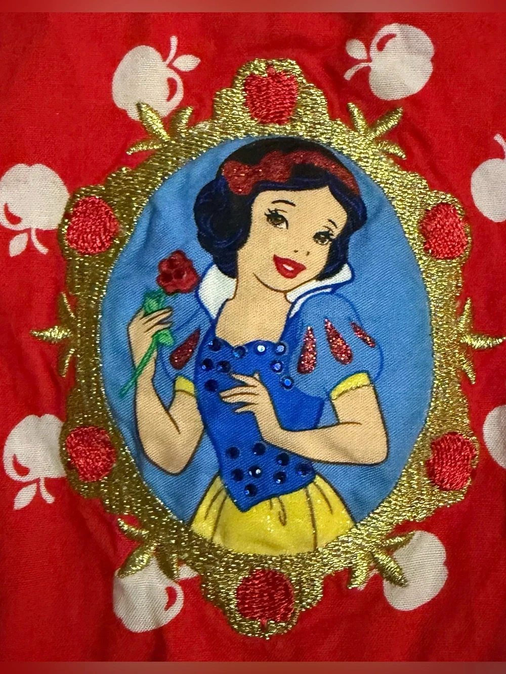 Tiered Apple-Print Dress with Snow White Applique - Size 7/8